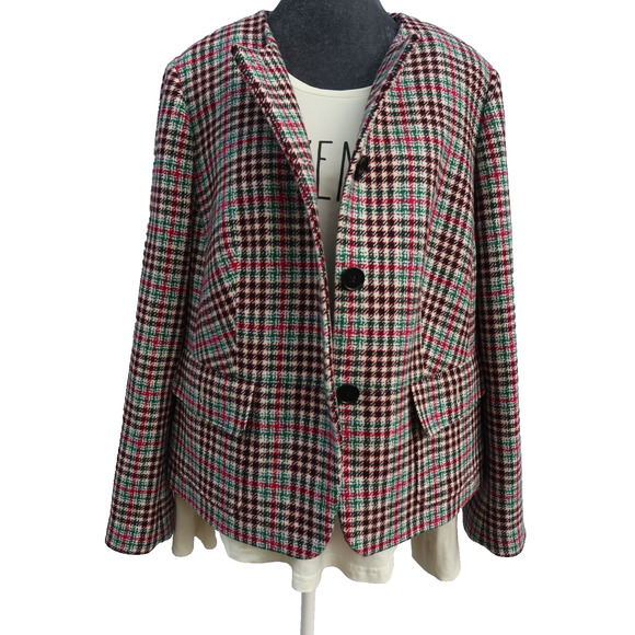 Talbots Jackets & Blazers - Talbots Houndstooth Wool-Blend Coat 14W Open Front Button-Up Lined Preppy Plaid